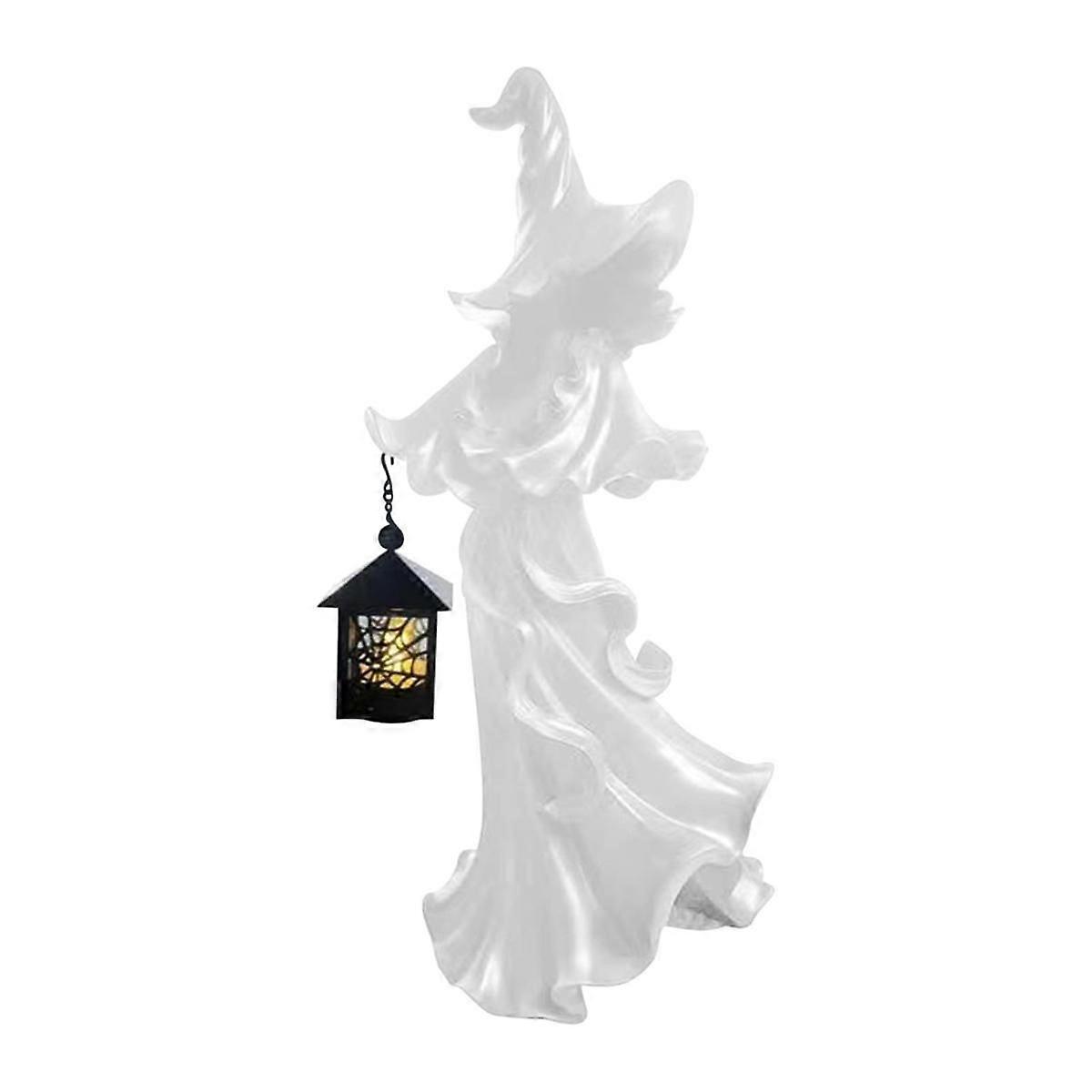 Halloween Witch Resin Sculpture Ghost Sculpture with Lanterns Antique Halloween Decorations White