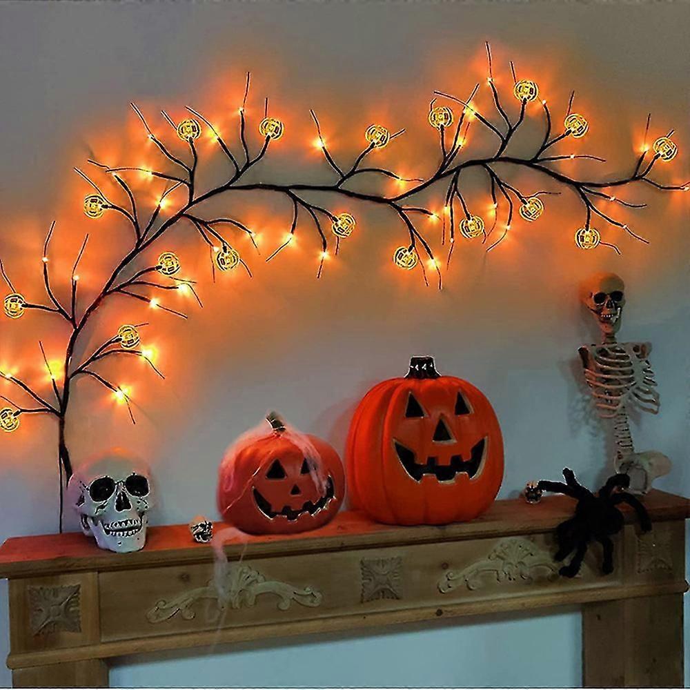 180cm 54 Led Vine Twig Decor Garland With 18 Pumpkins/bat Led Light, Decorations For Home Fireplace Mantle