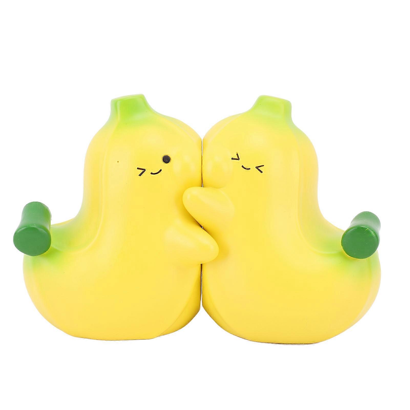 Hugging Bookends: 2Pcs Banana Bookend - Cartoon Resin Book Stopper for Home & Office
