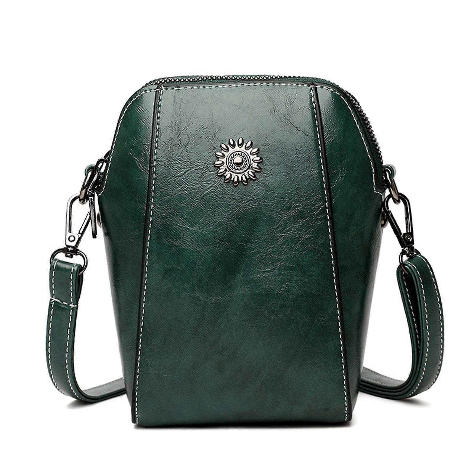 Women Shoulder Bag Waterproof PU Double Layer Blackish Green Free Size