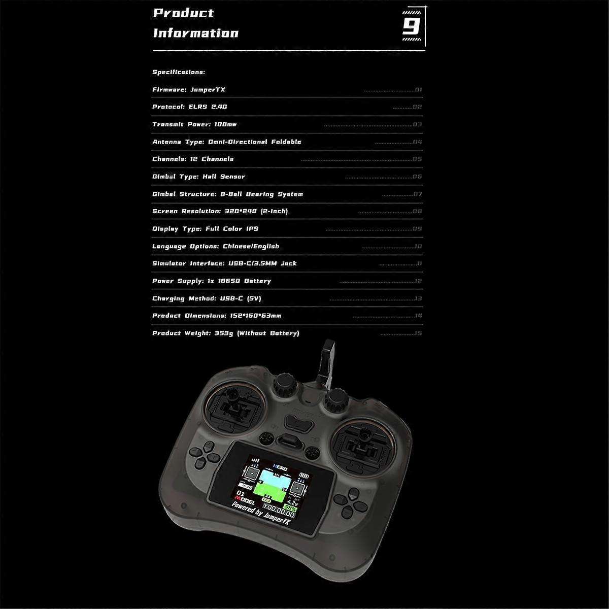 Smart Remote Controller TX Color Screen Transmitter Hall Sensor Gimbals ELRS 2.4G 100mW 12CH for FP