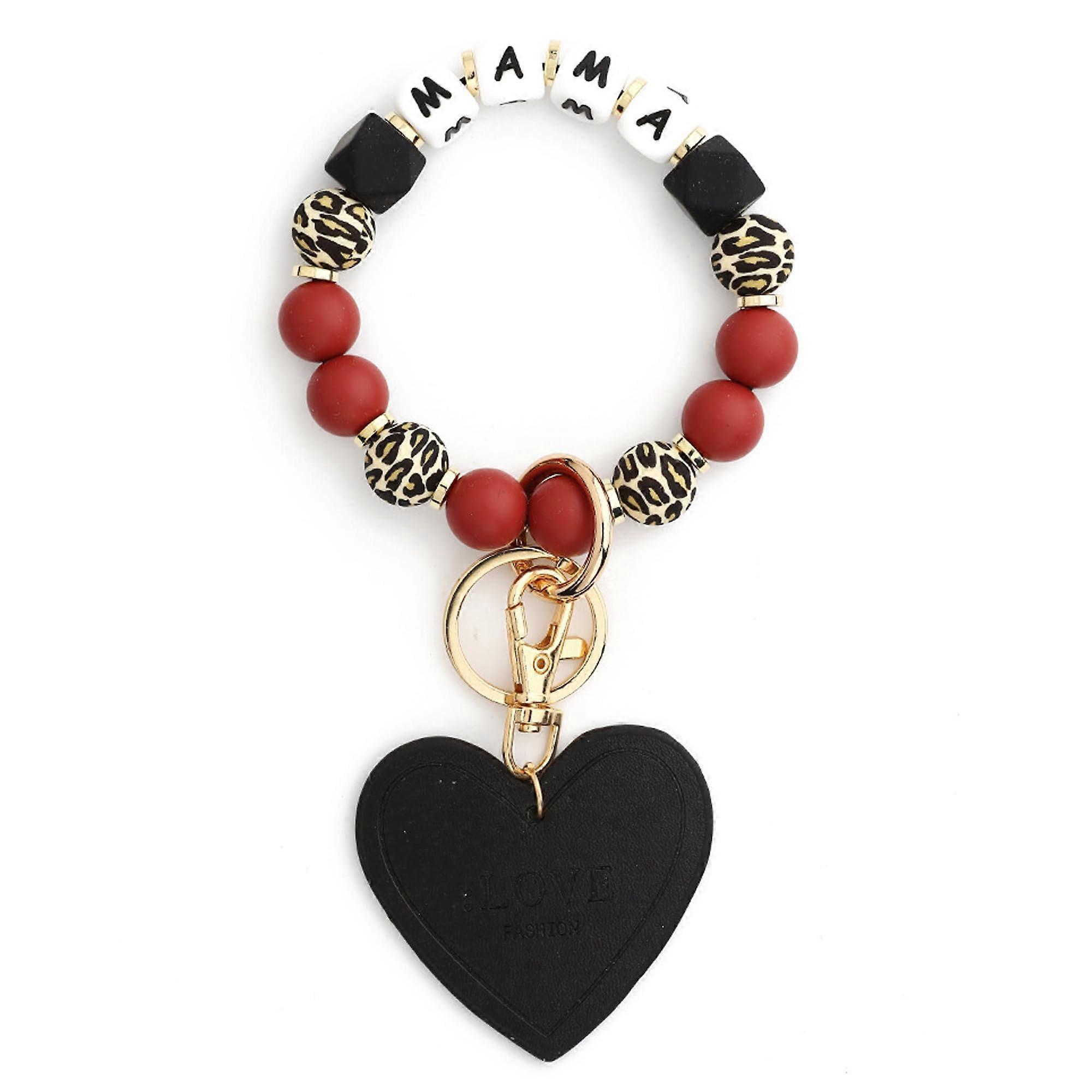 ママブレスレットキーホルダーリストレットラブレザーシリコンビーズヒョウママへの贈り物