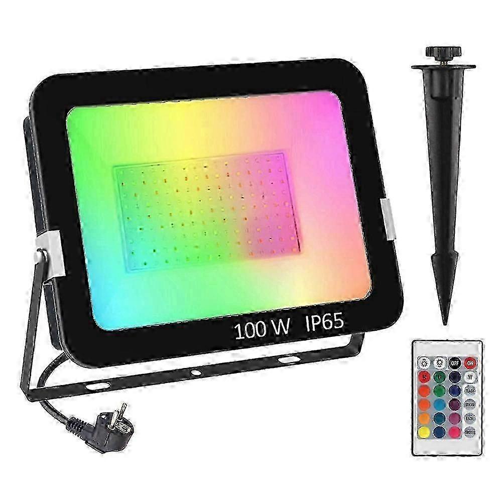 RGB LED spotlight 100W floodlight outdoor spotlight with 24-button remote control 20 colors, LED floodlight color changing, IP65 waterproof RGB lighti