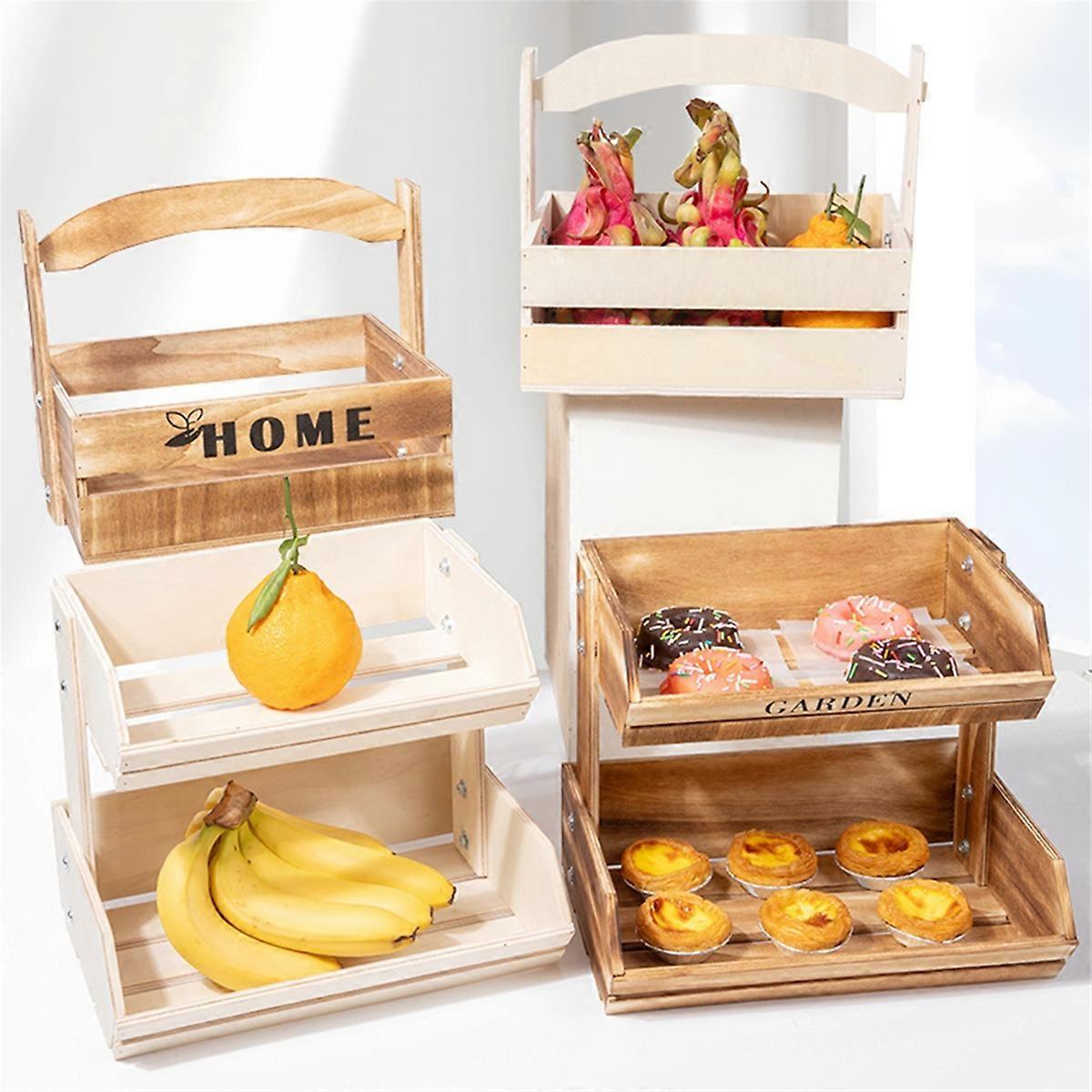2-Tier Wooden Fruit Basket,Multipurpose Kitchen Storage White