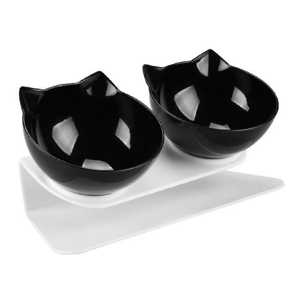 Anti-Slip Double Layer Cat Bowl And Dog Bowl With Stand Black