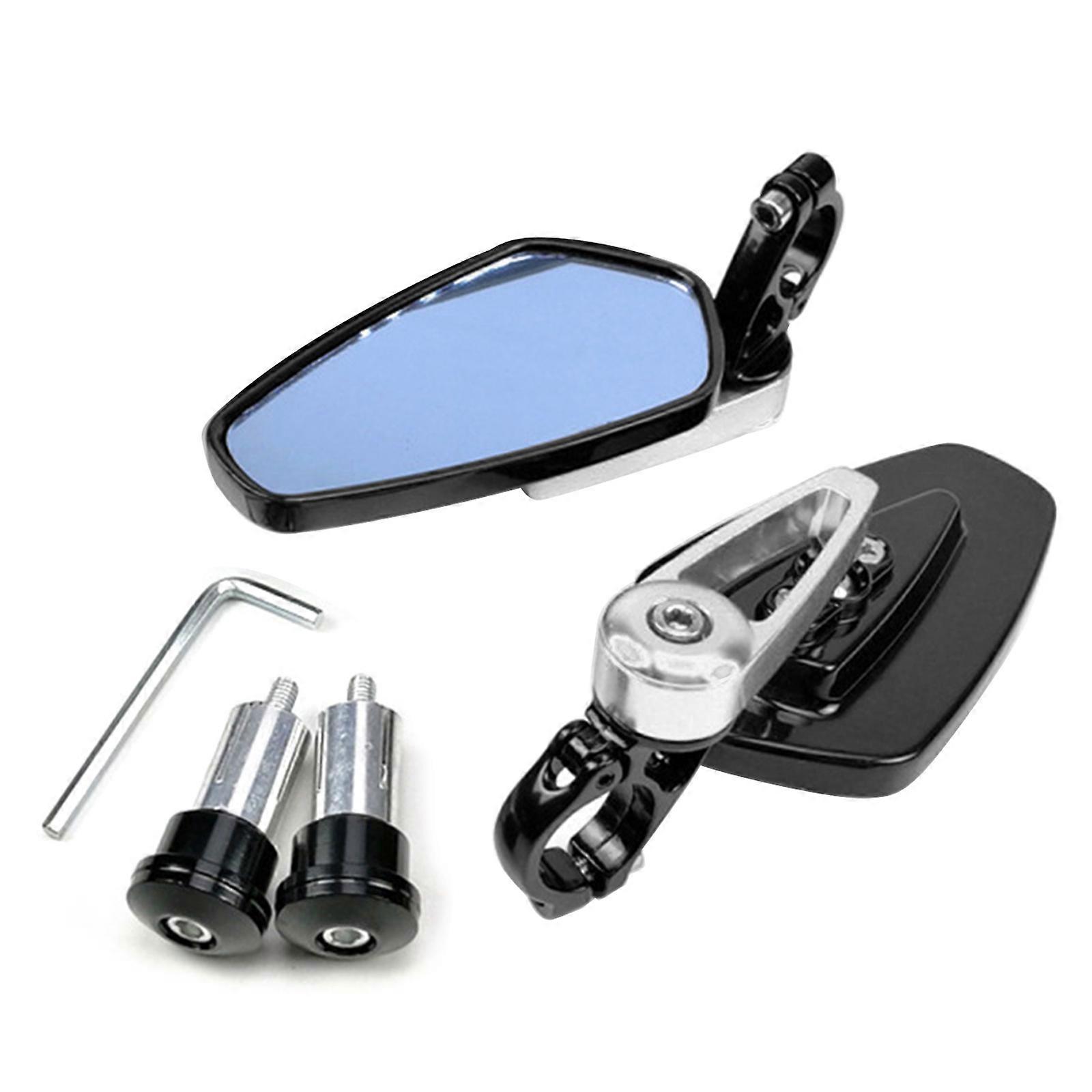 2x Motorcycle Handlebar End Reflector Mirrors Rotatable Universal Side Rear View Mirror for Motorbike Blind Spot Mirrors Silver