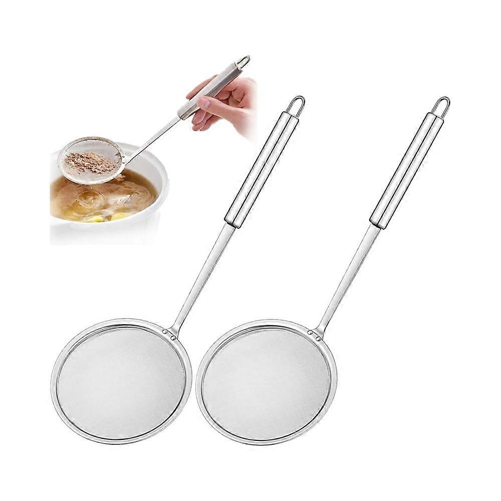 Stainless Steel Slotted Spoon and Skimmer Set - 2 Pieces for Straining Foam, Grease, Oil, and Fruit Soup