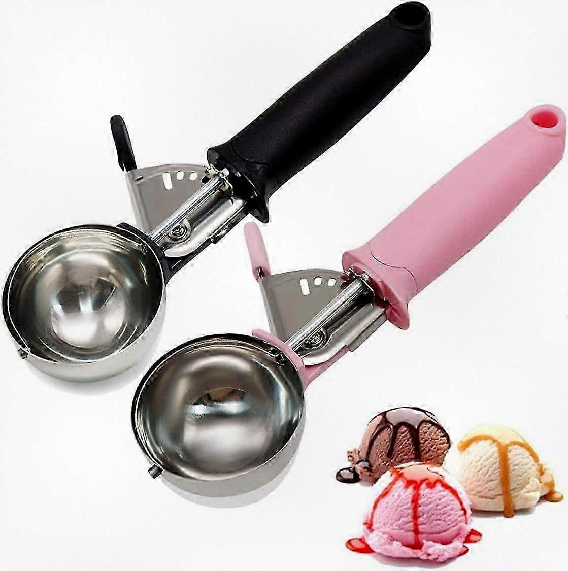 Stainless Steel Ice Cream Scoop with Trigger Release & Ergonomic Handle, Perfect for Desserts and Fruits