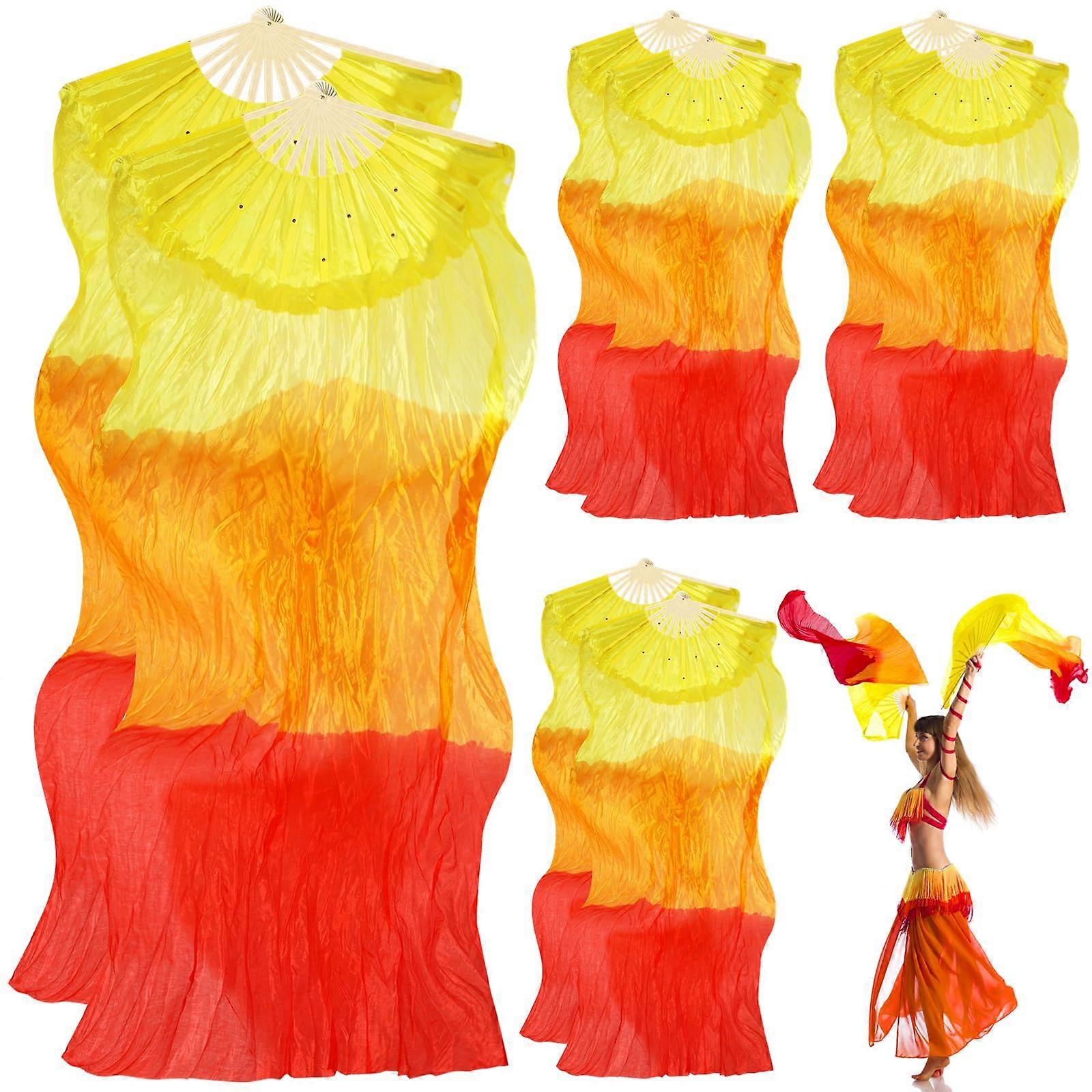 Silk Belly Dance Fans - 4 Pair (Left + Right) 1.8M Long Folding Fans for Veil Dancing, 180cm x 90cm