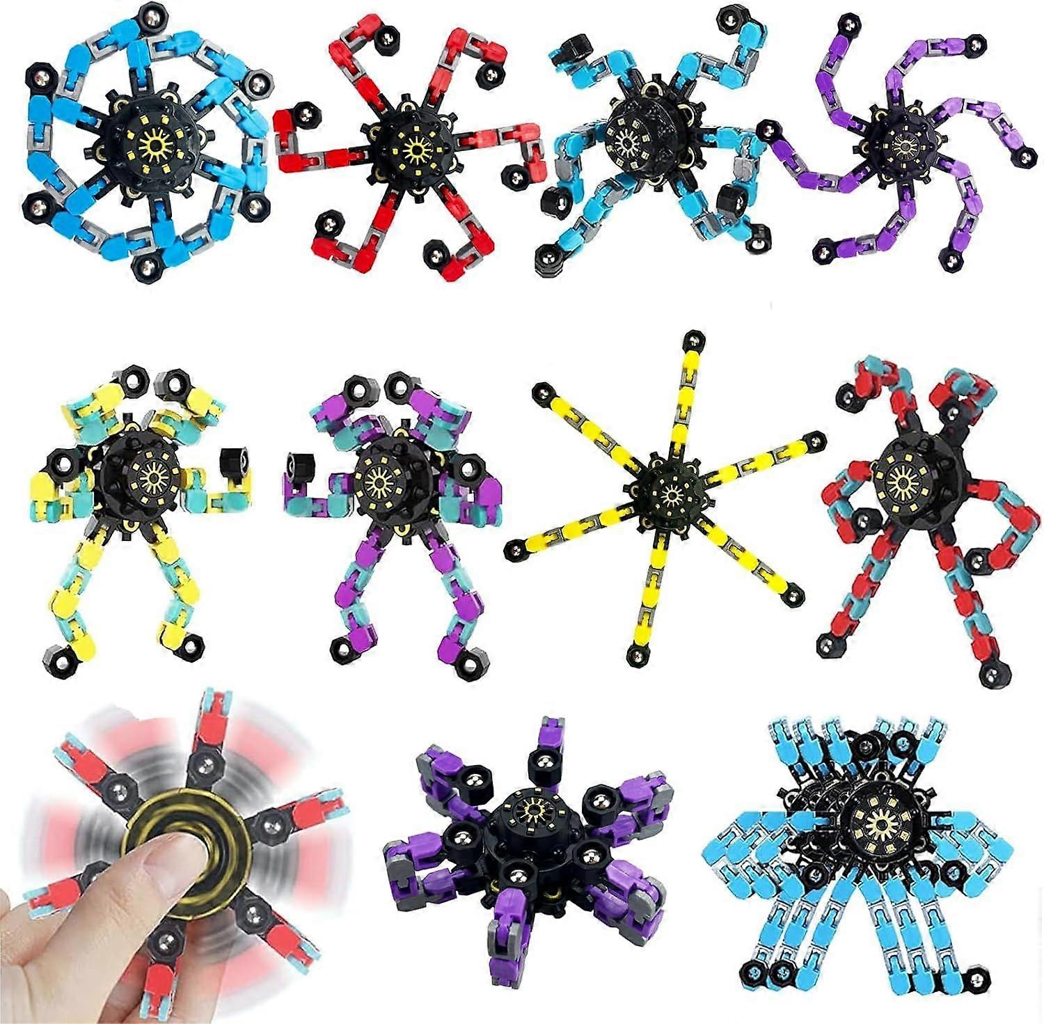 Transformable Fidget Spinners - Chain Robot DIY Toys - Stress Relief for Teens/Adults 10pc
