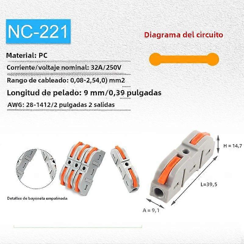 34/50pcs Lever Wire Connector for Quick Connection 28-12 AWG 1-to-1 In-line Compact Insulated Splice Terminal