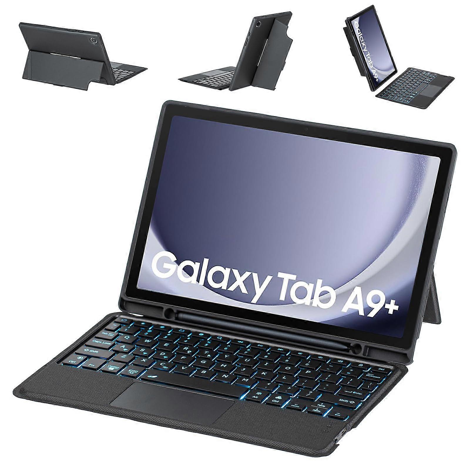 جراب لوحة مفاتيح لجهاز Samsung Galaxy Tab A9 Plus مقاس 11 بوصة (SMX210 / X216 / X218) لوحة مفاتيح بإضاءة خلفية بإضاءة خلفية من 7 ألوان