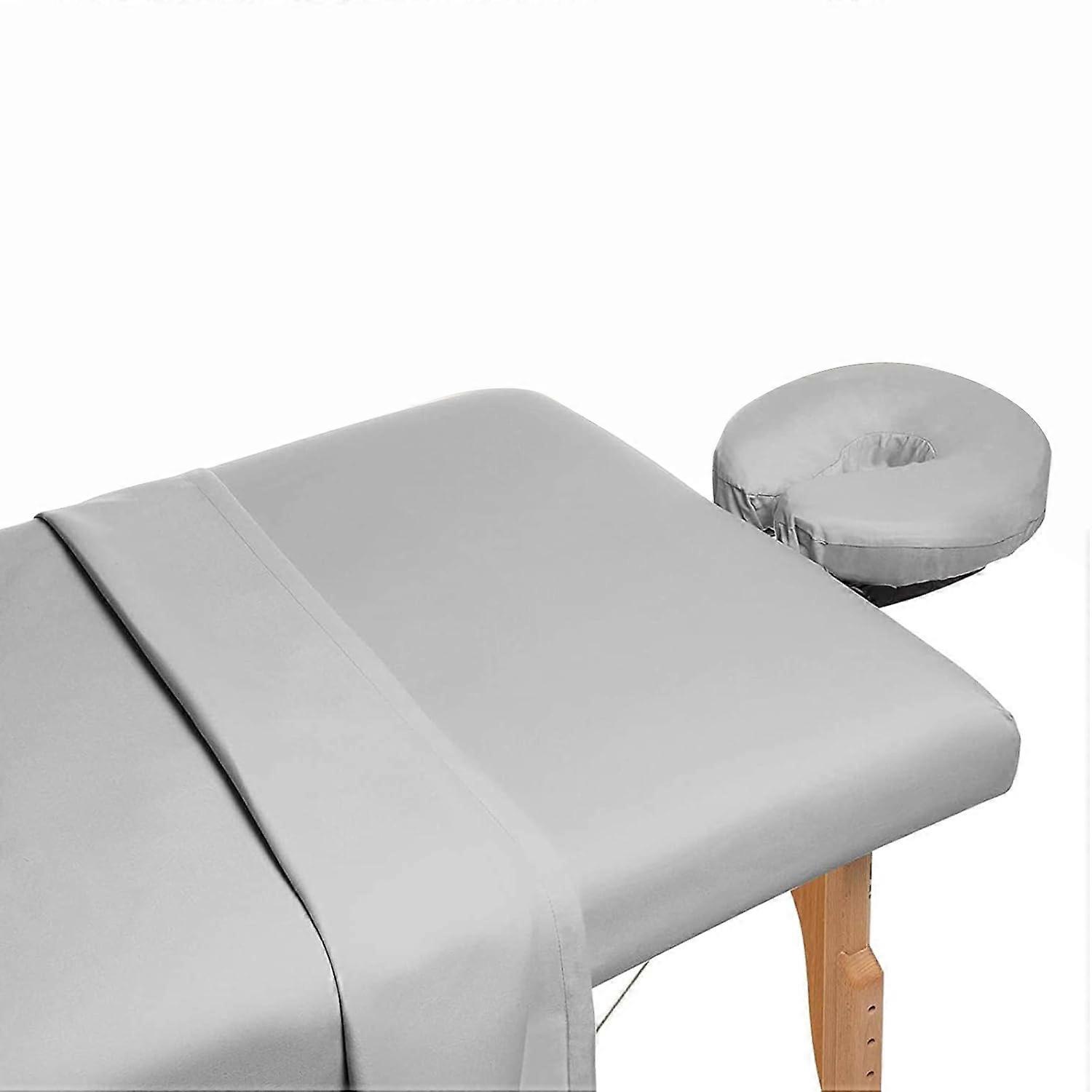 TKdaddy Bedding 3Pcs Set Soft Microfibre Massage Table Sheet Fitted Sheet Face Rest Cover for Spa Beauty Light Grey
