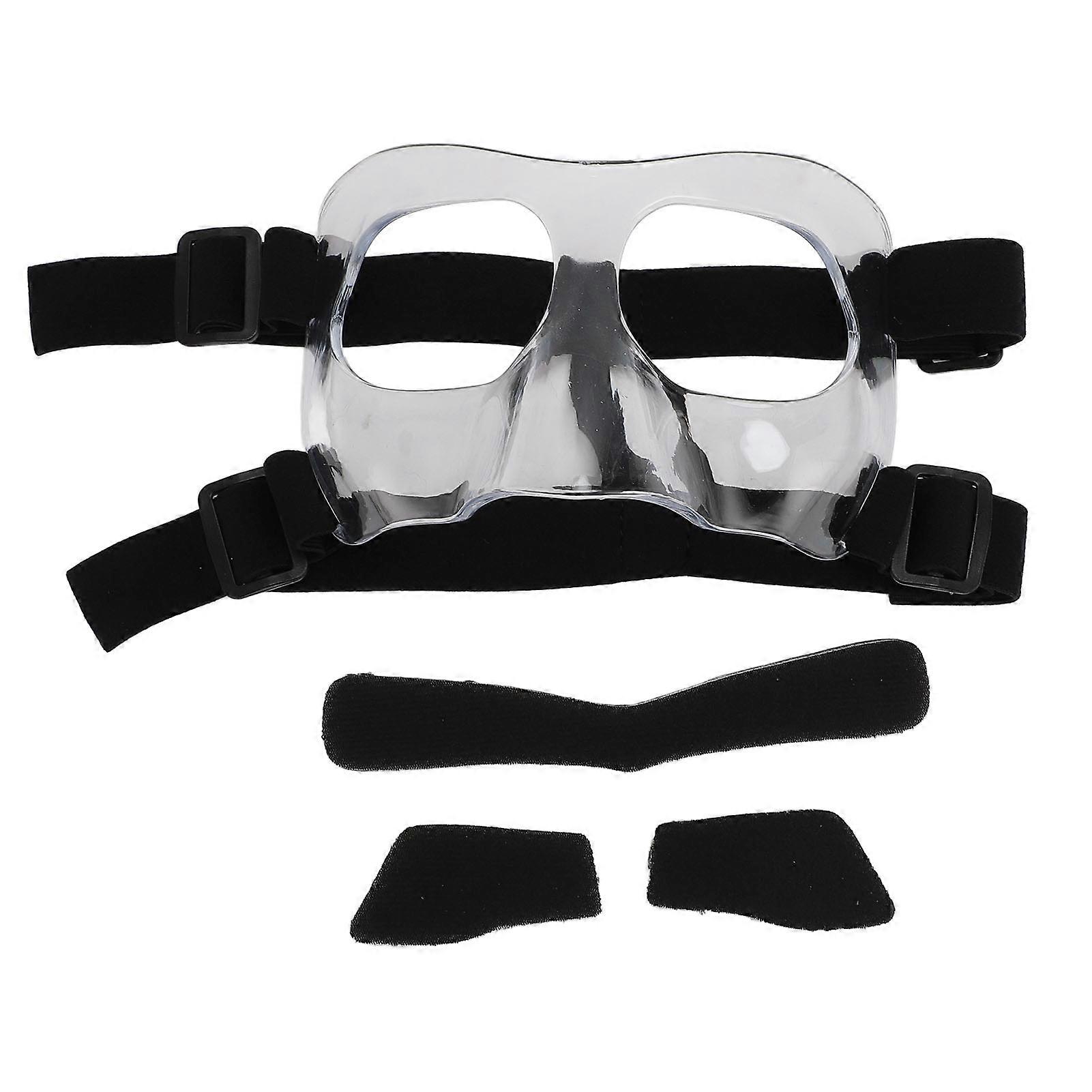Face Adjustable Transparent Full Frame Nose Guard for Basketball Soccer Sports with 3pcs Foam Padding