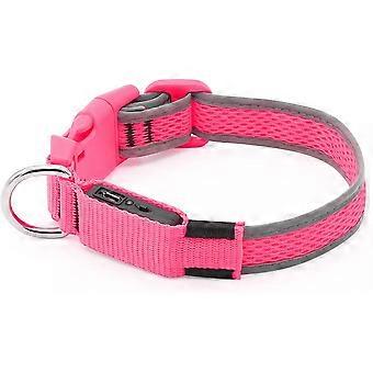 LED Dog Collar, USB Rechargeable Light Up Dog Collar Lights, Adjustable Comfortable Soft Mesh Safety Dog Collar for Small, Medium, Large DogsPink L