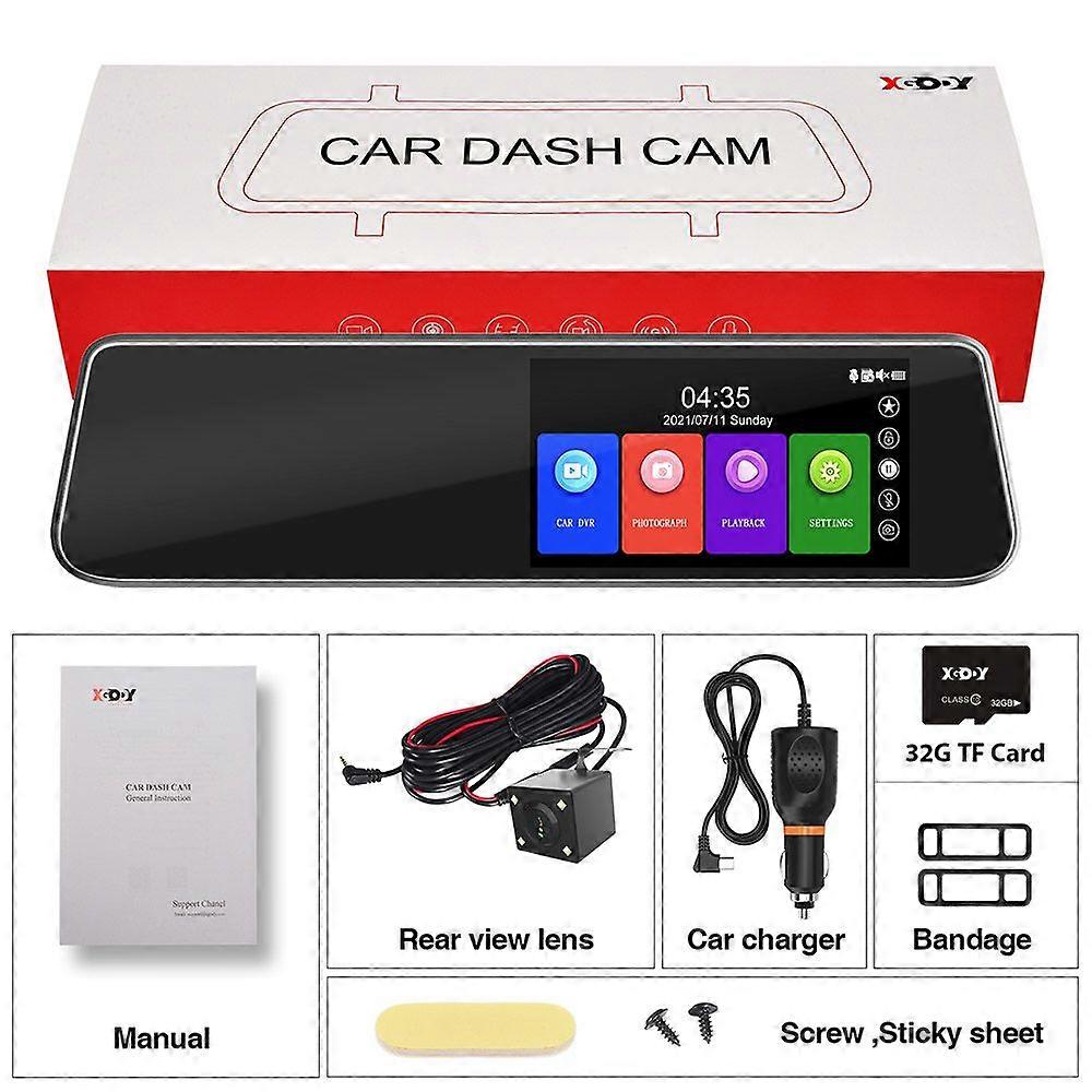 4.5" 2K HD Driving Recorder Touch Screen Video Recorder Rearview Mirror Dash Cam Front and Rear Camera DVR 1920*480