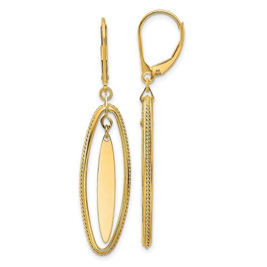 14k Solid Yellow Gold Polished and Textured Dangle Leverback Earrings 51x10mm Wide-Dangle Earring for Women