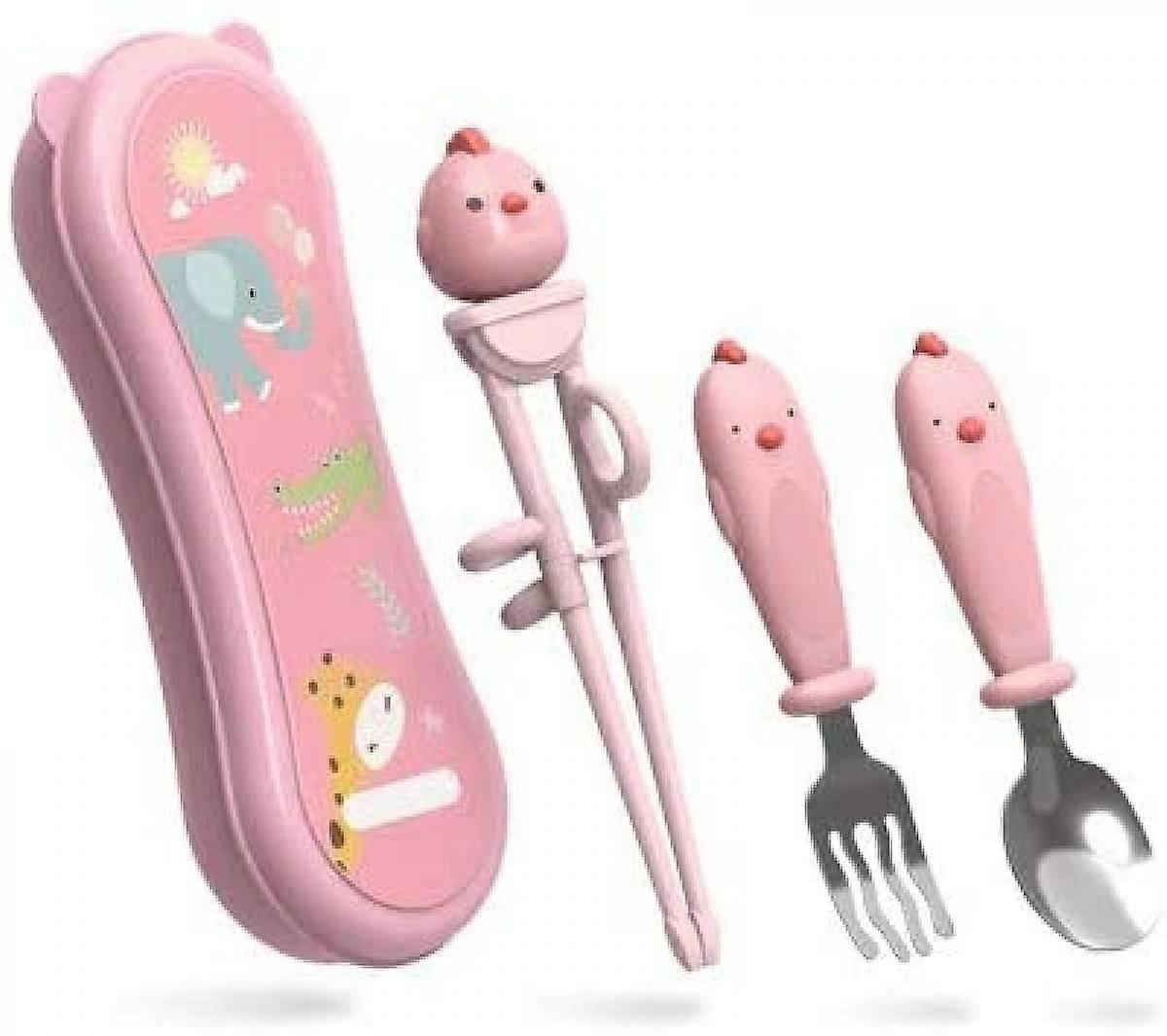 Training Chopsticks Set for Kids and Beginners,Chopstick Spoon Fork and Case Set,Reusable Learning Chopsticks with Attachable Learning Chopstick Helpe