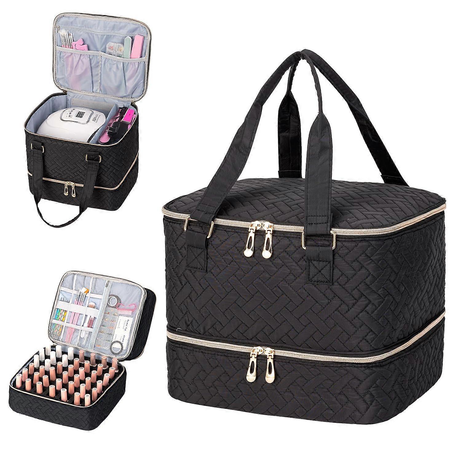 Nail Polish Organizer, Double Layer Storage Bag Holds 42 Bottles