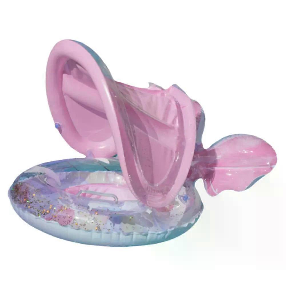 Baby Mermaid Swim Ring Pool Floating Ring Leakproof Blow Up Swim Tube with Sun Protection Canopy Swim Float Tube for Pool Beach
