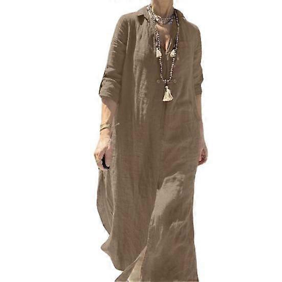 Femei Maxi Rochie în V Rever Vintage Manșon Lung Despicat Tiv Plus Size Lejer Casual Moale Respirabil Plajă Rochie Lungime Completă