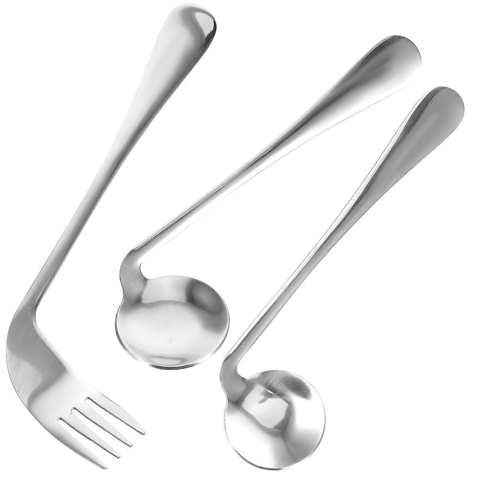 Ergonomic Right Handed Feeding Utensils Set for Seniors, Curved Fork and Spoon for Elderly, Patients, and Disabled Individuals