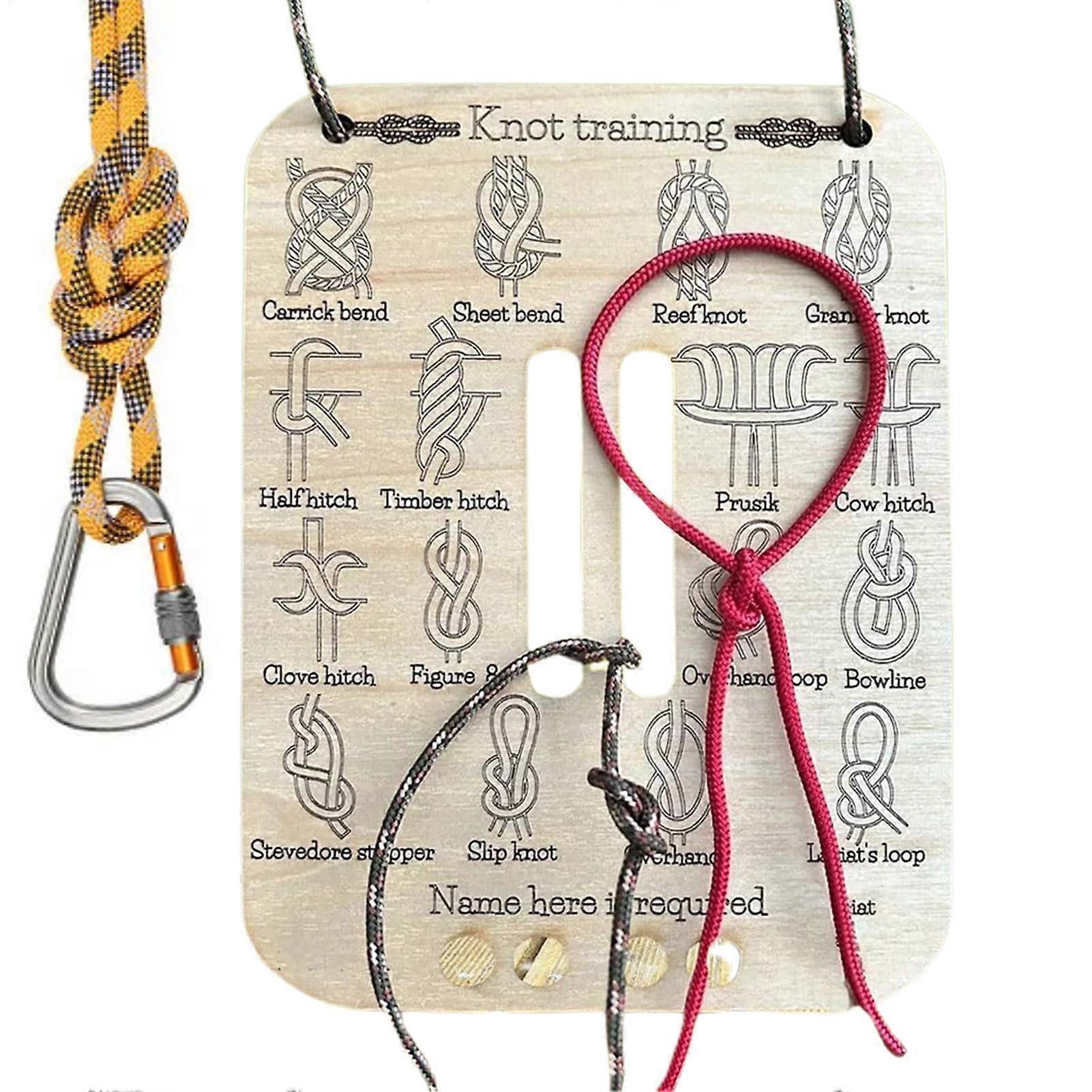 Learn Knot Training Board, Wooden Knot Tying Practice Tool, Ideal for Camping Survival, Reef and Square Knot Instructions
