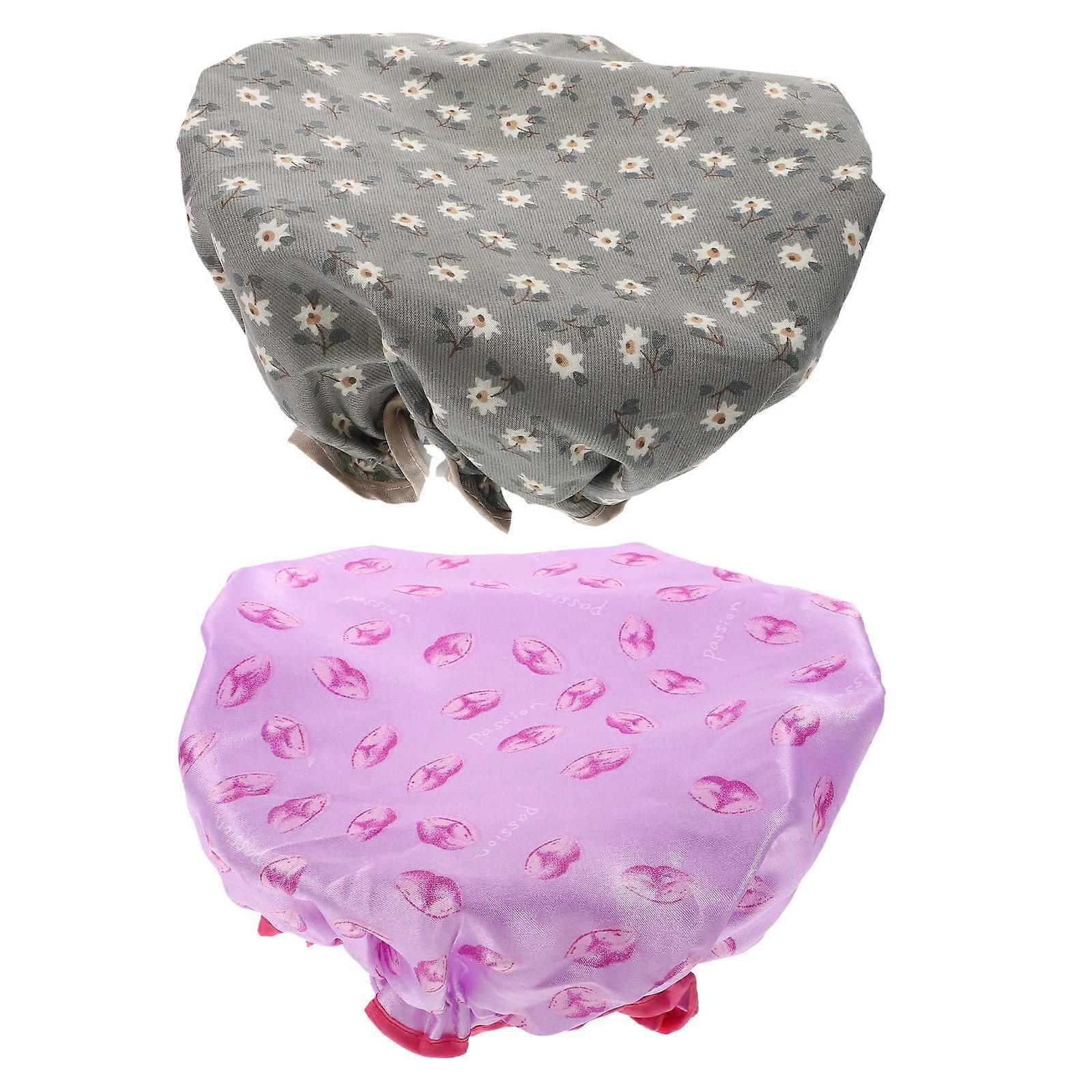 Waterproof Shower Caps Double-Layer for Bathing 2Pcs Assorted Color Women