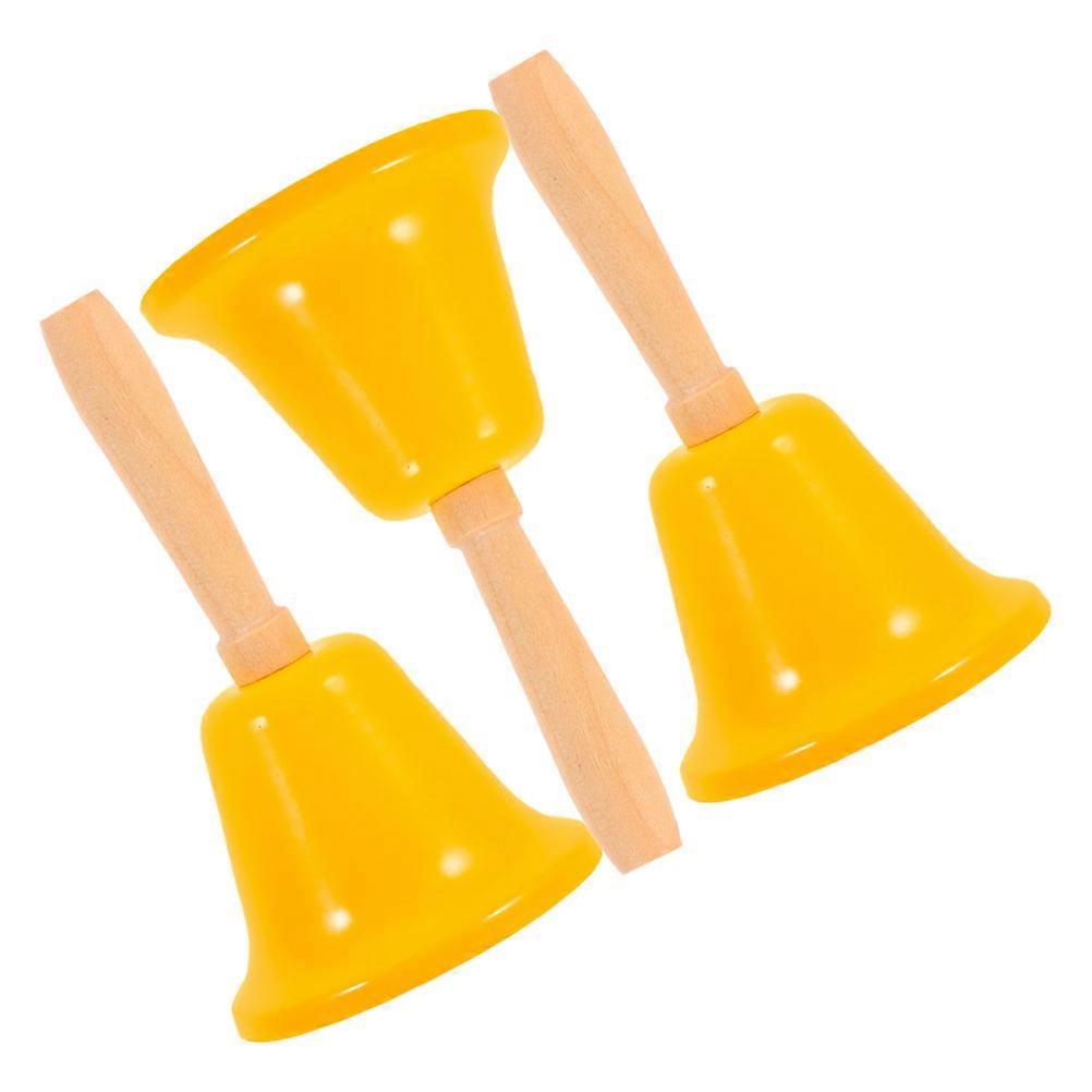Yellow Hand Bell Set of 3 – Loud Service Bell for Classroom, Dinner Reminders, Events – Handle Design for Home and Restaurant Use