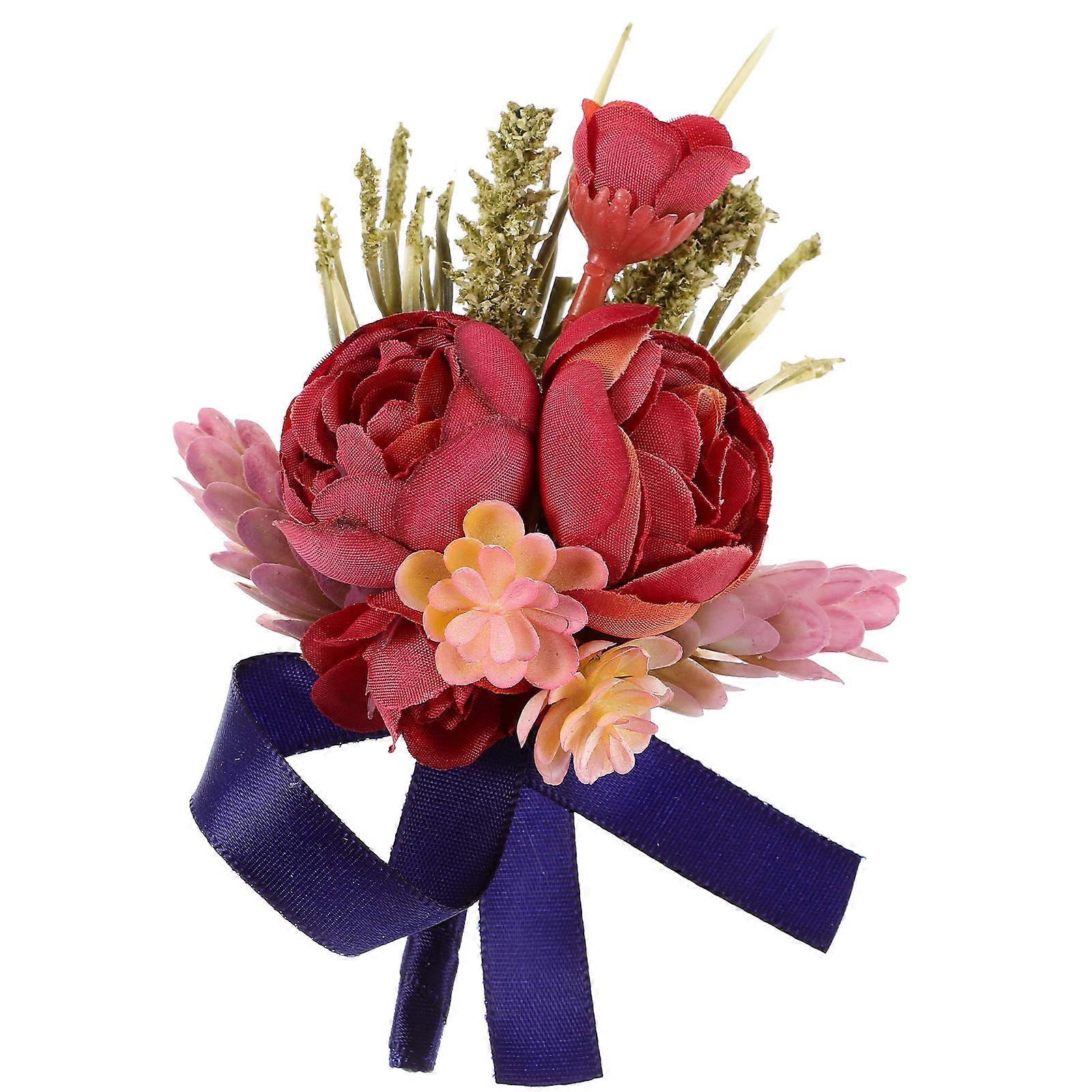 Artificial Flower Boutonniere Corsage Red Classic Retro Style 12X9.5cm Decorative 2Pcs