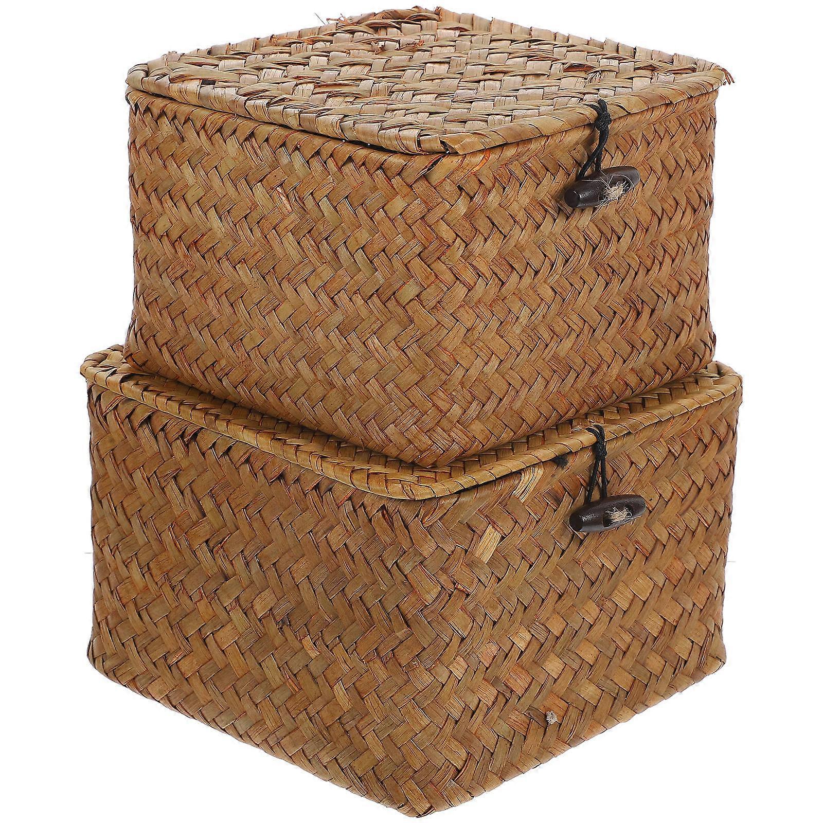 Tissue Box Woven Desktop Tissue Box Rustic Style Multi-Functional Storage Iron 16x10cm 2Pack