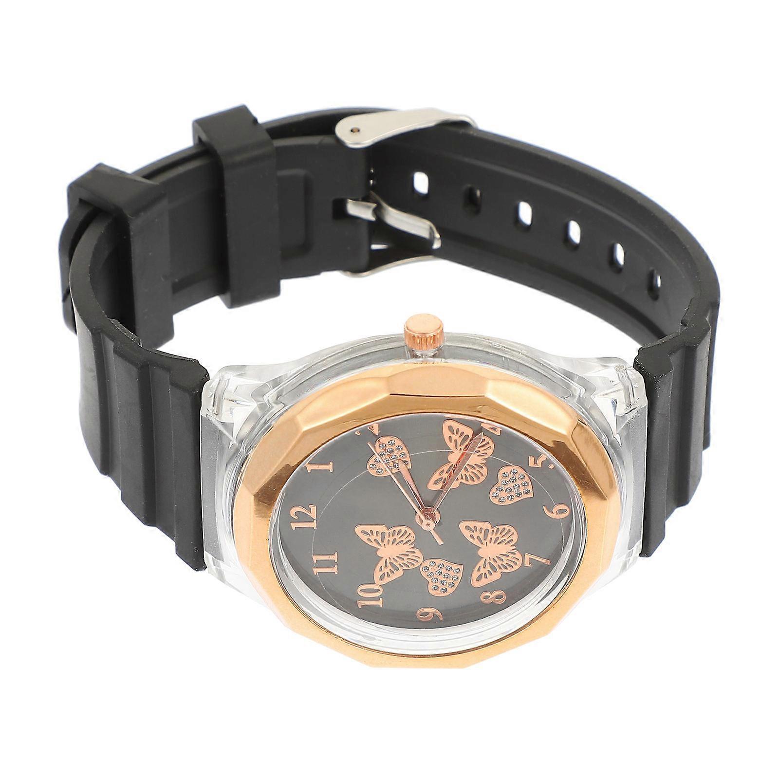 Ladies Watches Elegant Round Quartz Watch for Daily Use Black Color 1Set
