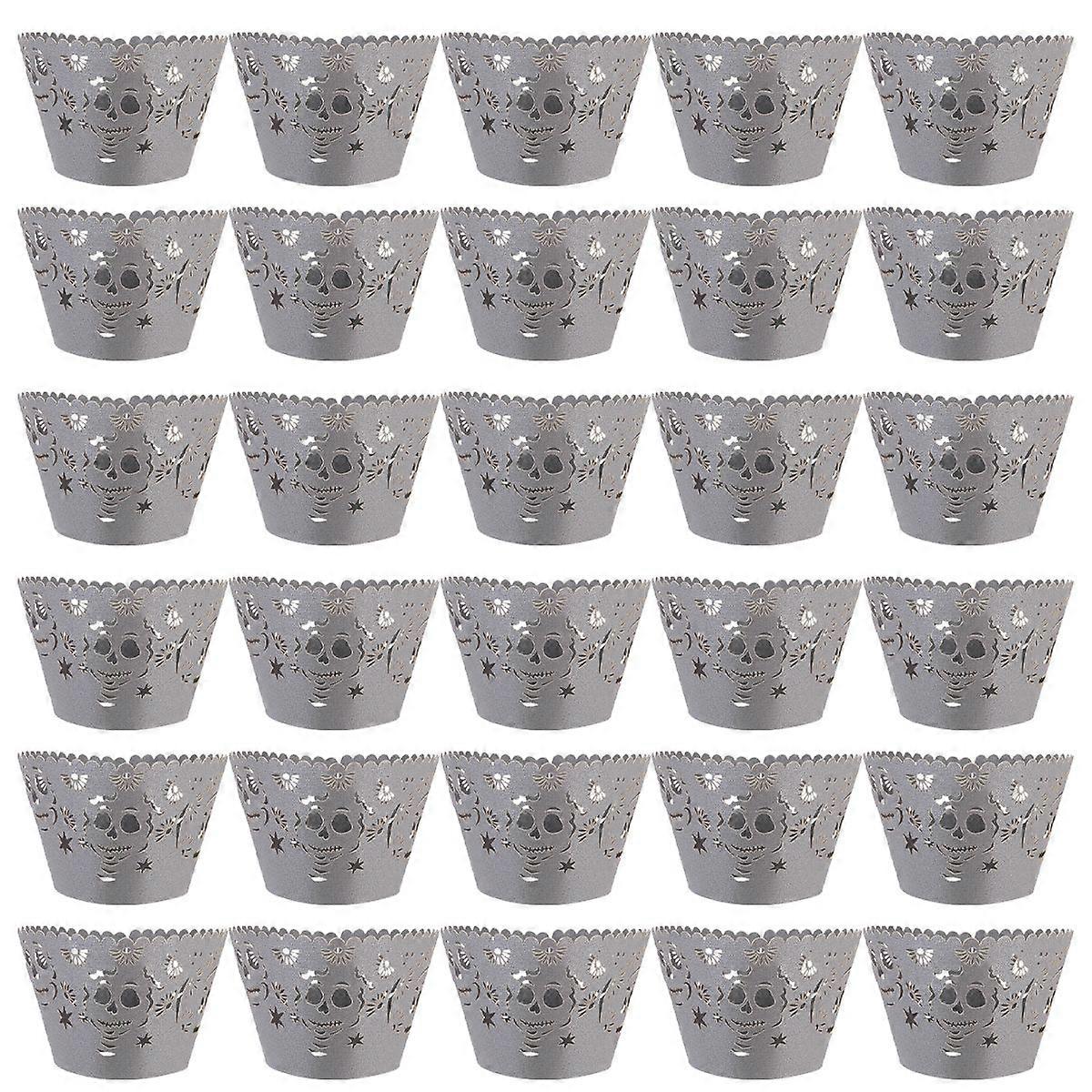 50pcs Halloween Skull Cake Surrounding Cups Hollow Out Cups (Gray)