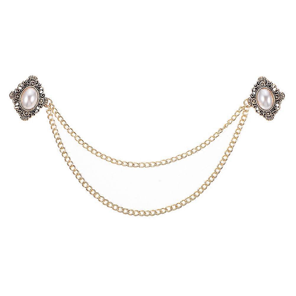 Vintage Men's Brooch Pin with Chain Elegant Imitation Pearl Accessory for Suits, Sweaters, and Shawls Durable Design for Casual Outfits