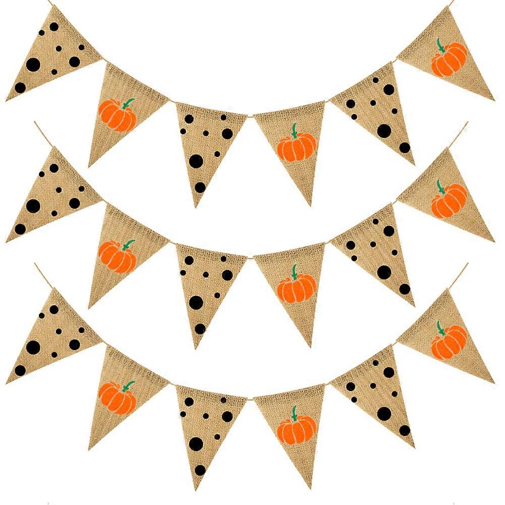 Halloween Banner Decor Pumpkin Linen Bunting Party Prop Photo Prop Triangular 2Sets