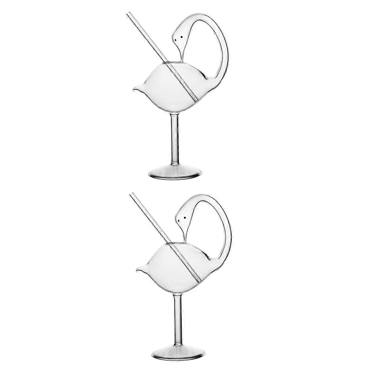 Swan Goblet Drinking Glasses Set of 2, Ribbed Water Glasses, High Cocktail & Martini Glasses, Colorful Flamingo Design