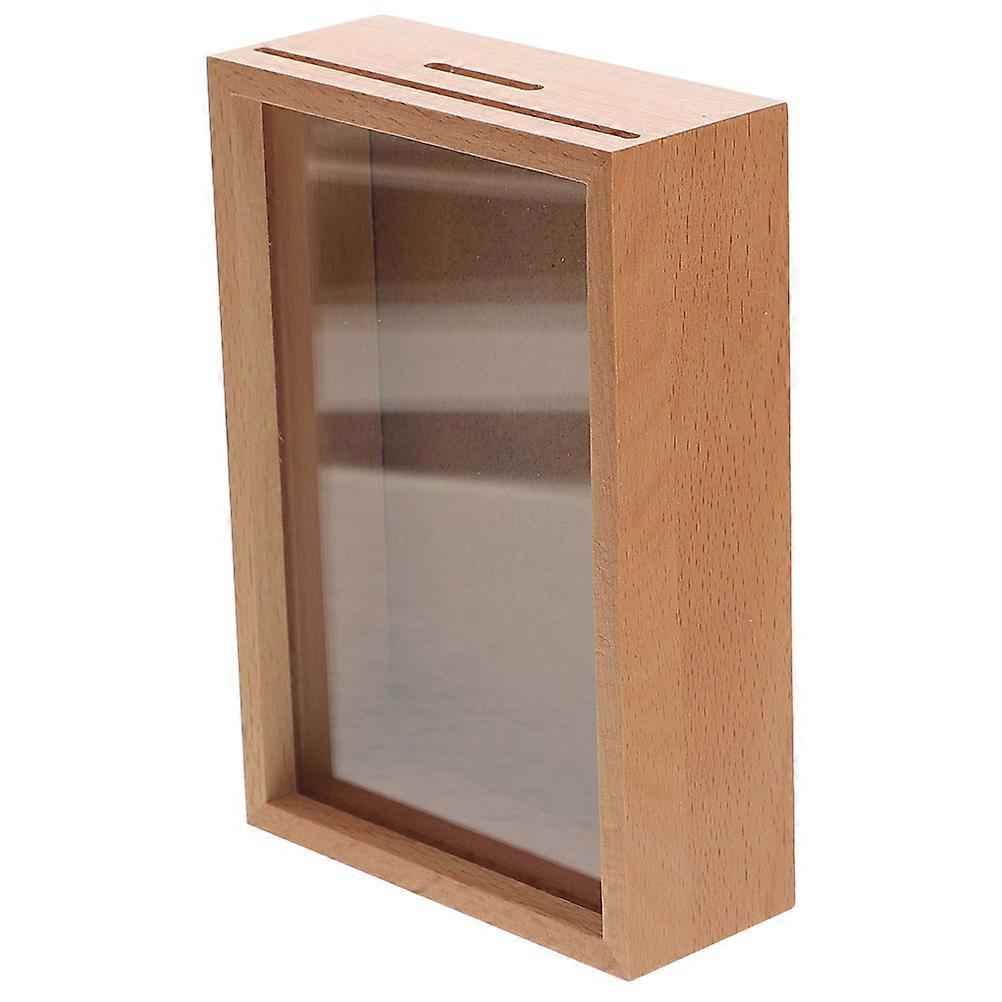 Wooden Picture Frame Piggy Bank Multi Use Savings Jar with Transparent Window for Adults – Compact Coin Storage Box for Home Savings Encouragement