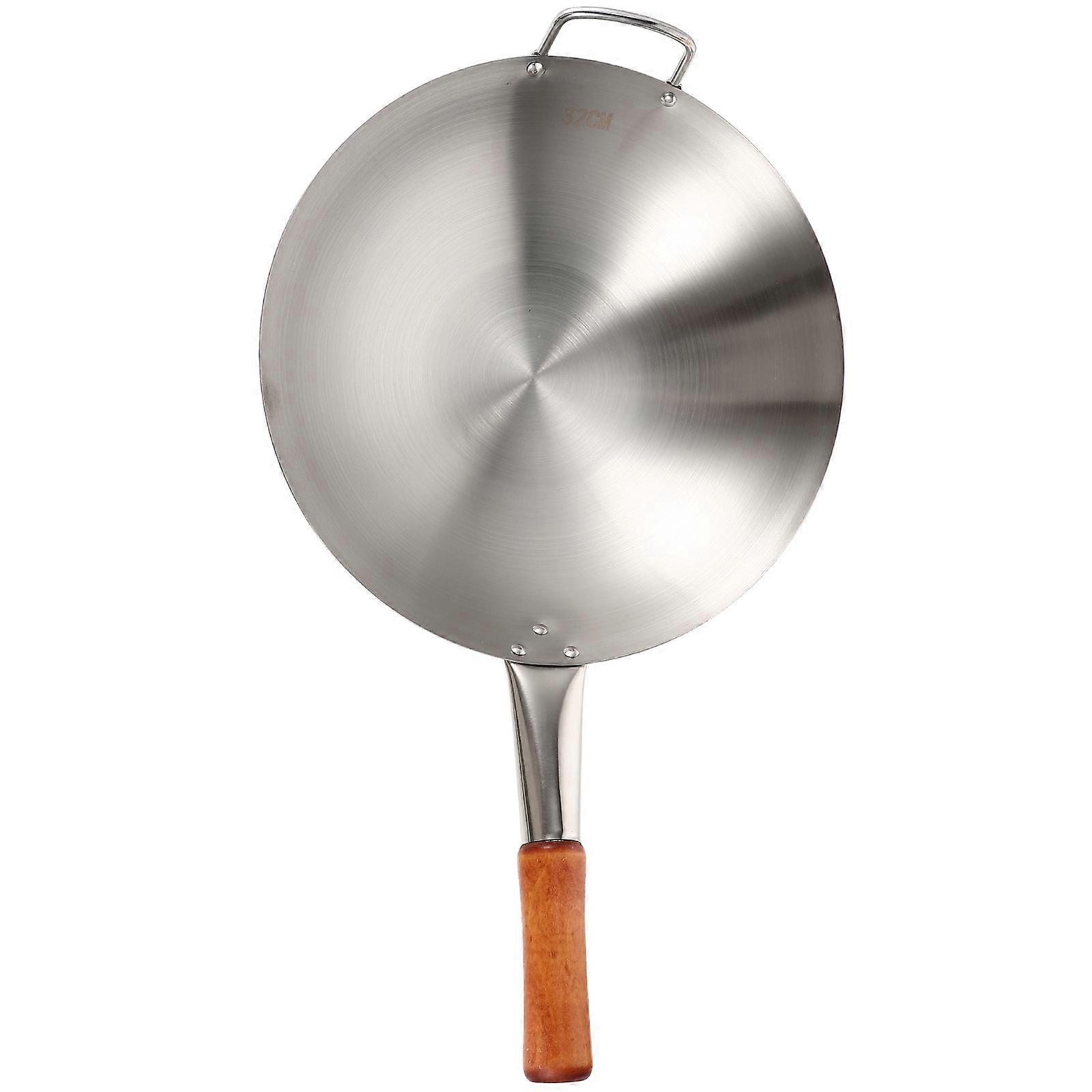 1pc Stainless Steel Wok with Single Handle Practical Kitchen Utensil Silver