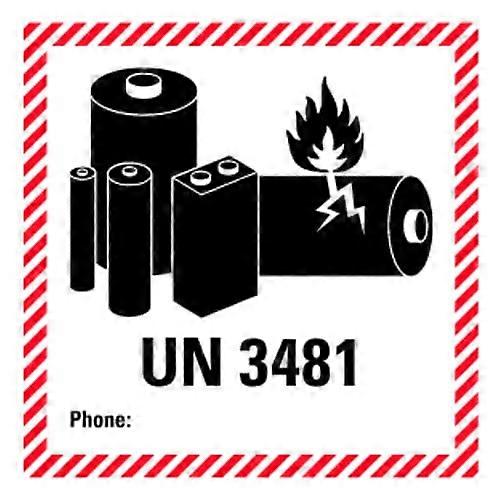 Sticker Note Labelling for Lithium Batteries 'UN3481' Safety Sign Film SelfAdhesive Red 540 cm Made in Germany Size: 10 x 10 cm