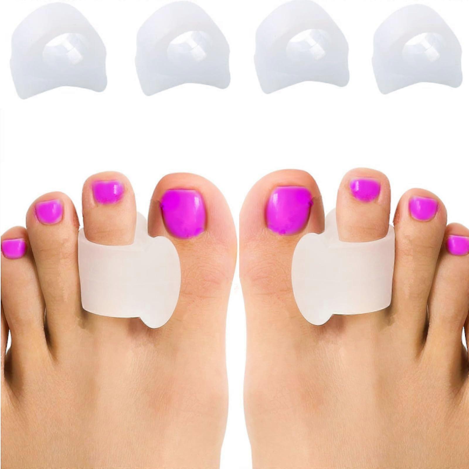 Toe Straightener (4 Pieces) White Gel Toe Separators for Hallux Valgus Correction, Overlapping Toes, Silicone Toe Separator