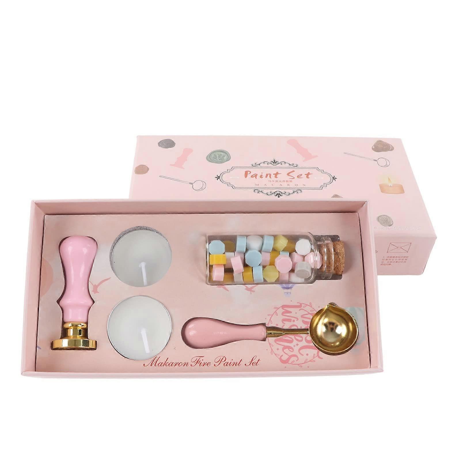 Sealing Kit Retro Iris Design for Invitations - Pink Wax Seal Stamp Set with Curve Envelope