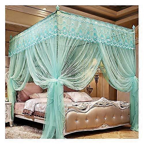 Bed Canopy with 4 Corner Posts Mosquito Net for Bed Square Princess (Green, 150x200x200cm)