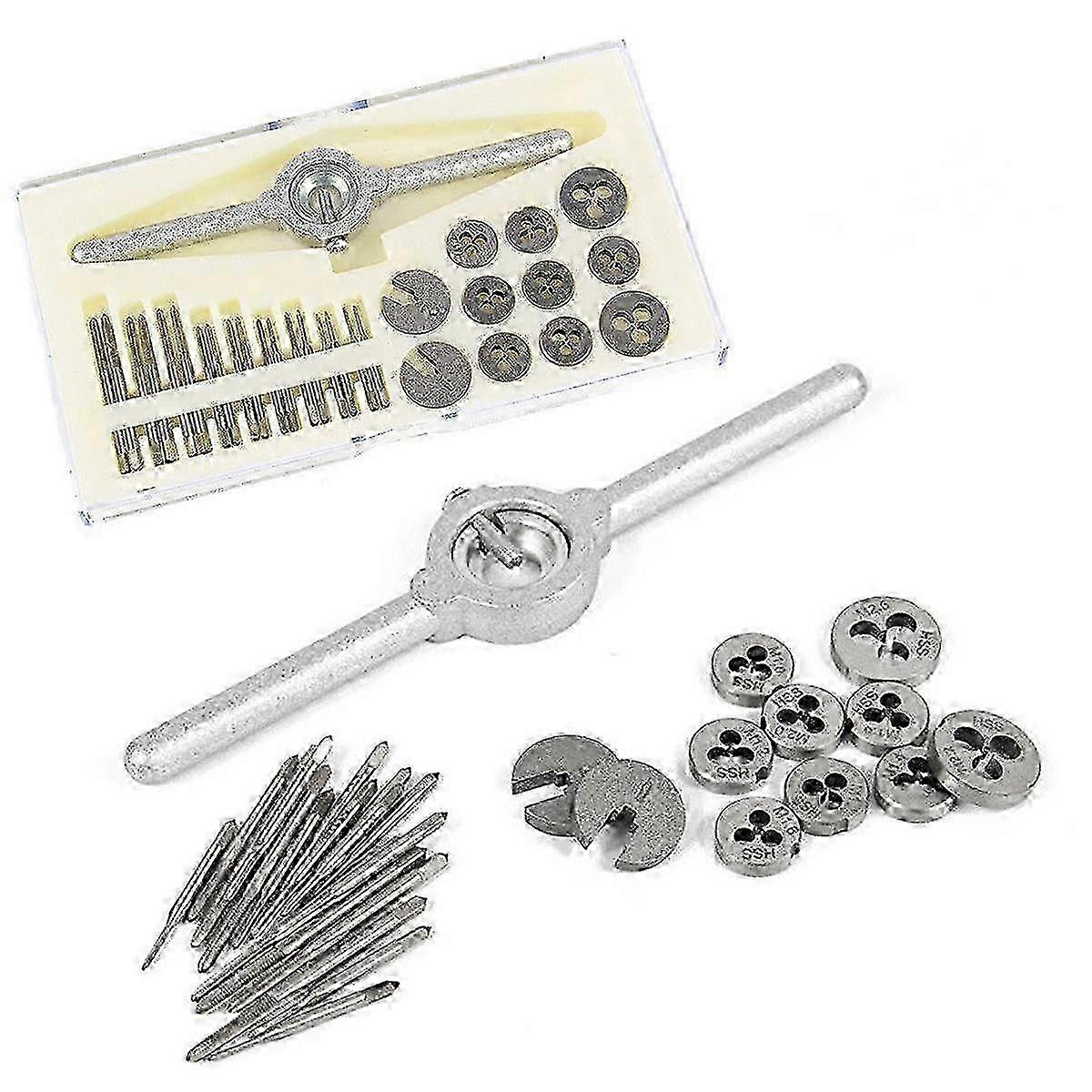 31Pcs Metric Tap and Die Set Hand Tap Drill Bit Screw Tap HSS Thread Die Wrench Handle Tap and Die Set