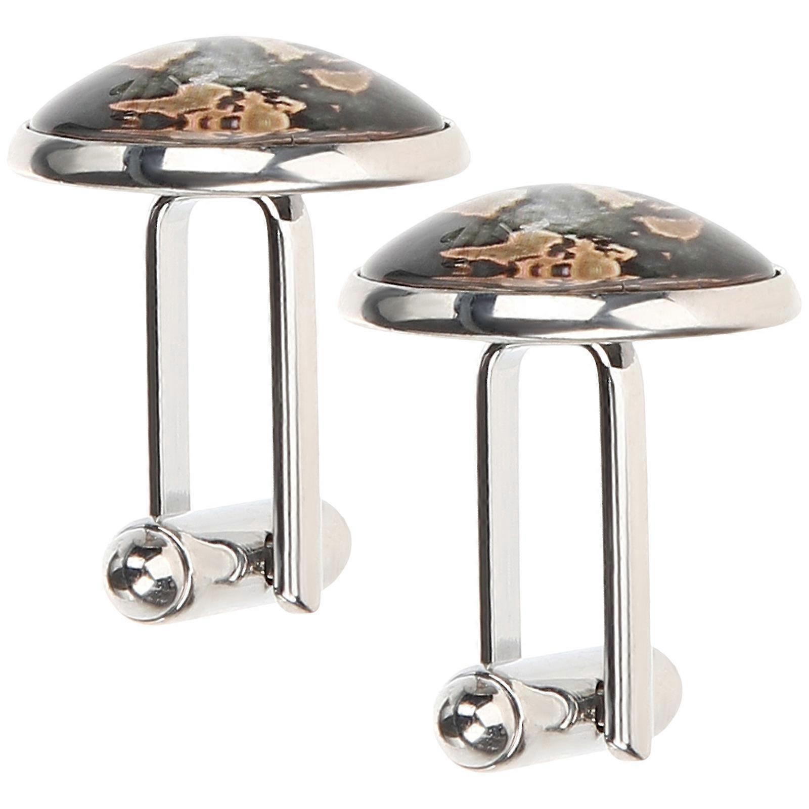 Map Cufflinks for Men Elegant Silver Tone Shirt Accessories, Lightweight Durable French Style Button Covers for Business & Formal Occasions