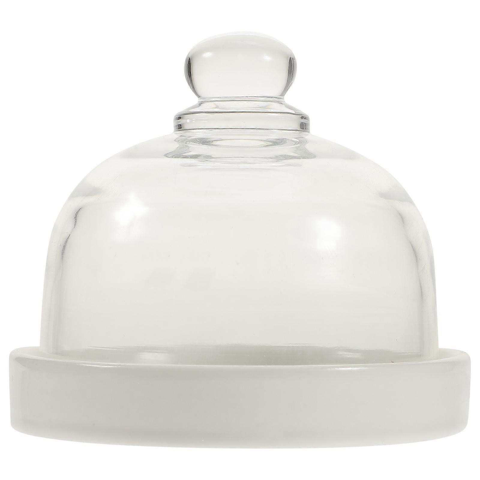1pc Ceramic Dessert Plate Cake Container with Glass Cover for Home Party Supplies