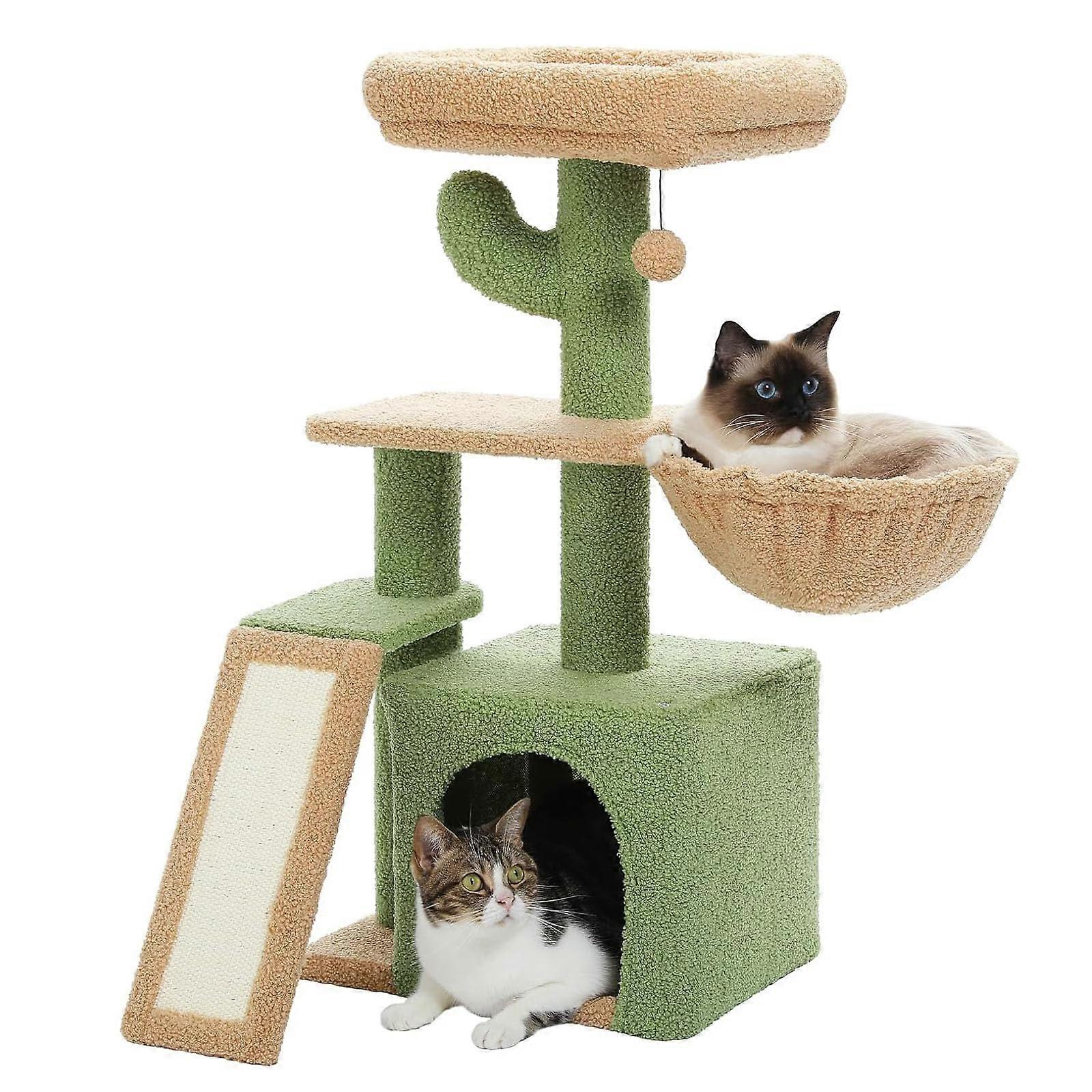 Cat House with Sisal Scratching Ramp, Hammock, Removable Bed