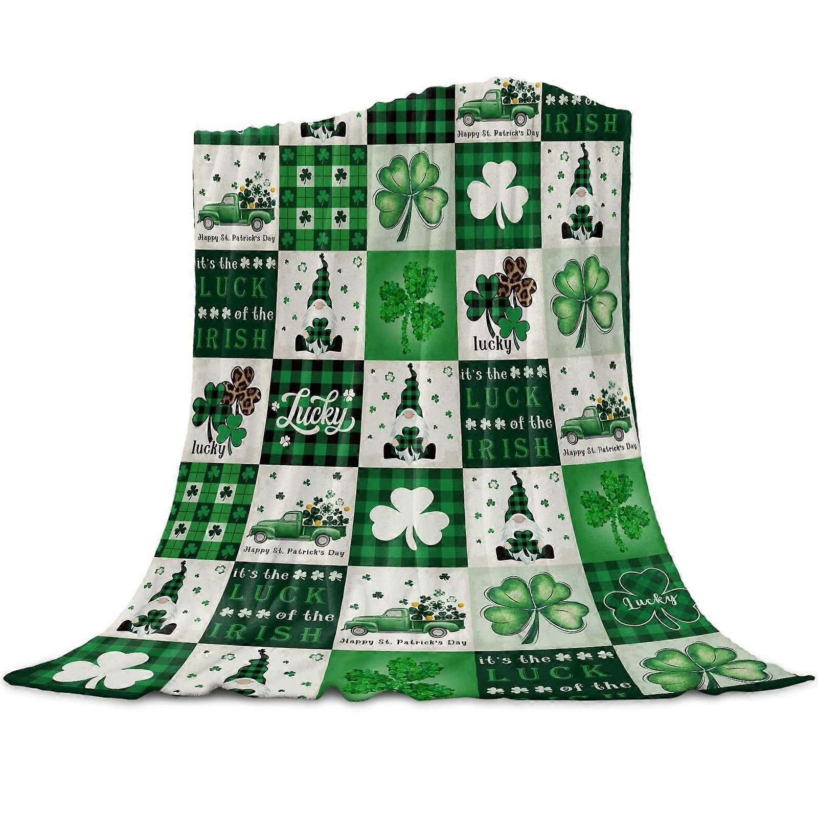 St. Patrick's Day Kuscheldecke Soft Flannel Fleece Plush Microfiber Dwarf Truck Pattern 127x203 cm Green Red 60x50 Inch