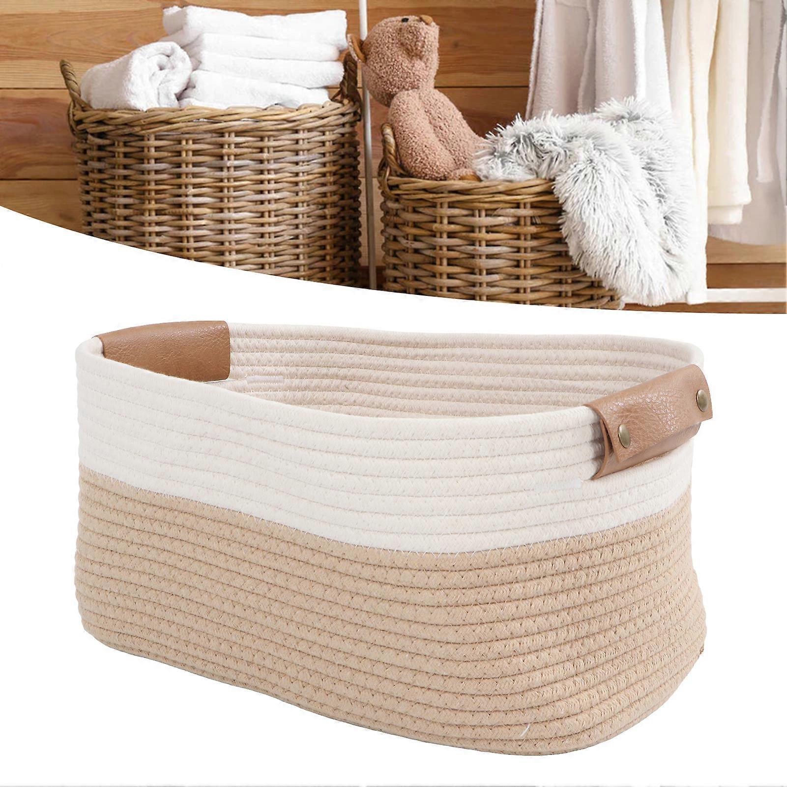 Cotton Rope Basket Large Capacity Multifunction Rope Woven Blanket Basket with Handle for Laundry Toy Organizing Type 1 