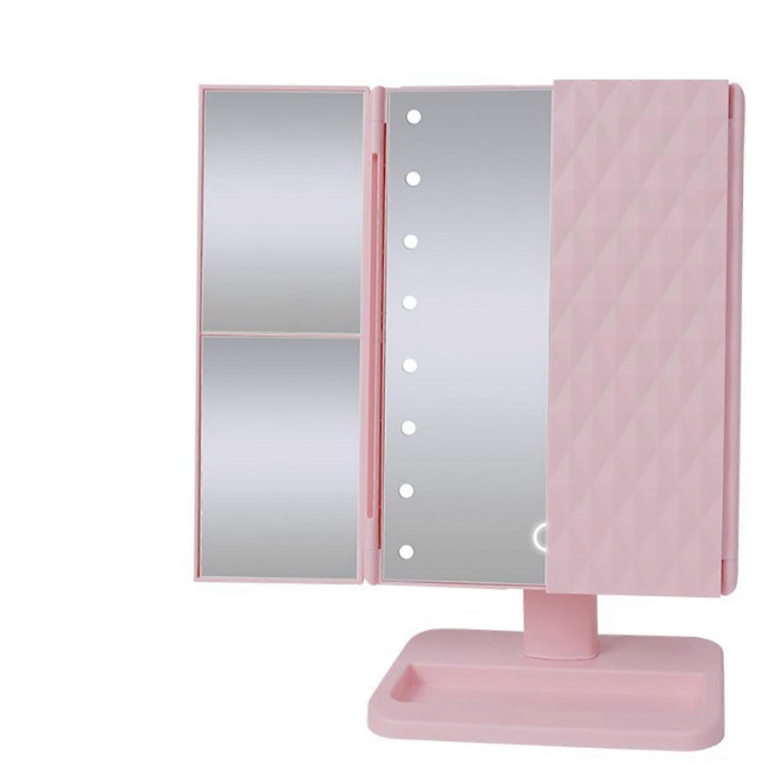 Lighted Makeup Mirror Minimalist Magnification Touch Control Trifold LED Vanity Mirror Pink