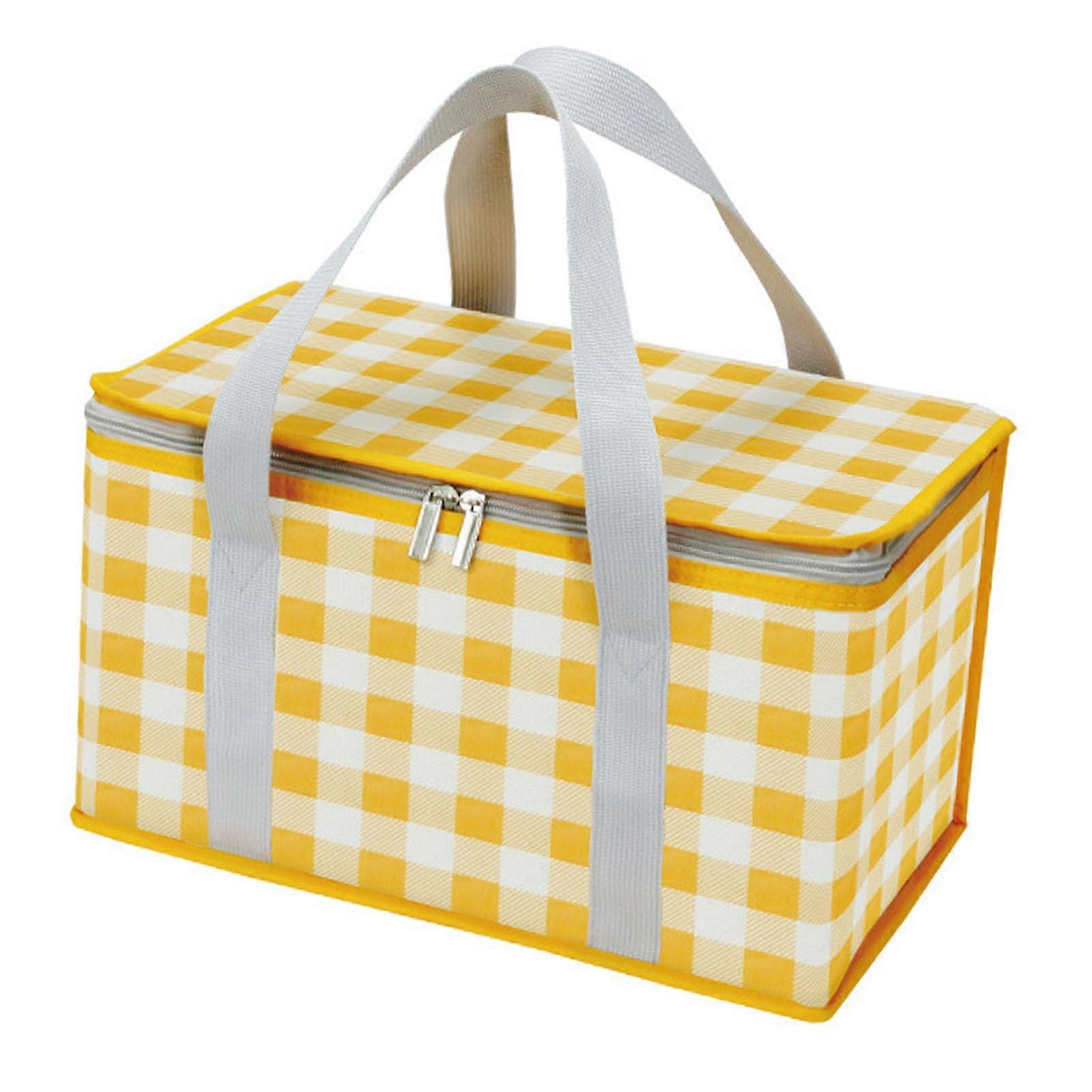 Insulated Cooler Bag Large Capacity Waterproof Portable Lunch Bag for Picnics and Office Use Yellow and White Oxford Fabric